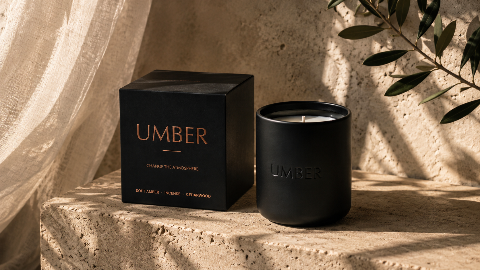 UMBER candle and embossed presentation box